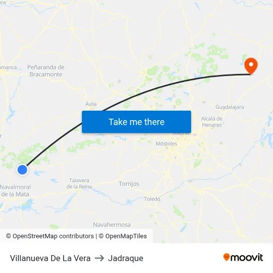 Villanueva De La Vera to Jadraque map