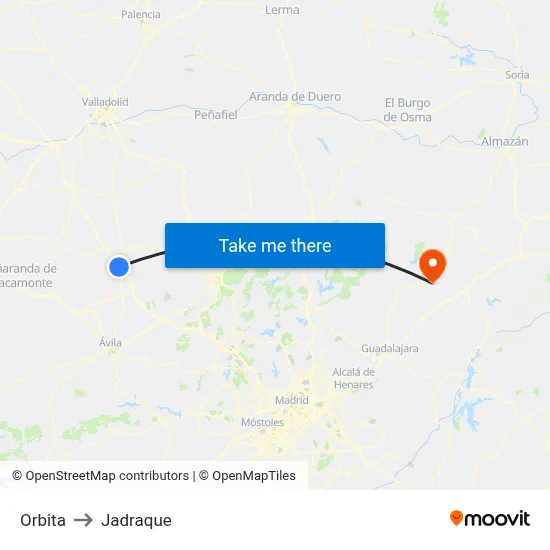 Orbita to Jadraque map