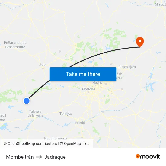 Mombeltrán to Jadraque map