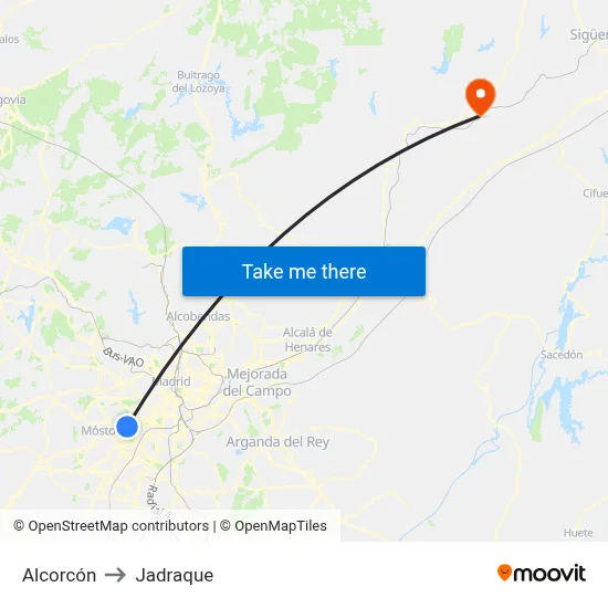 Alcorcón to Jadraque map