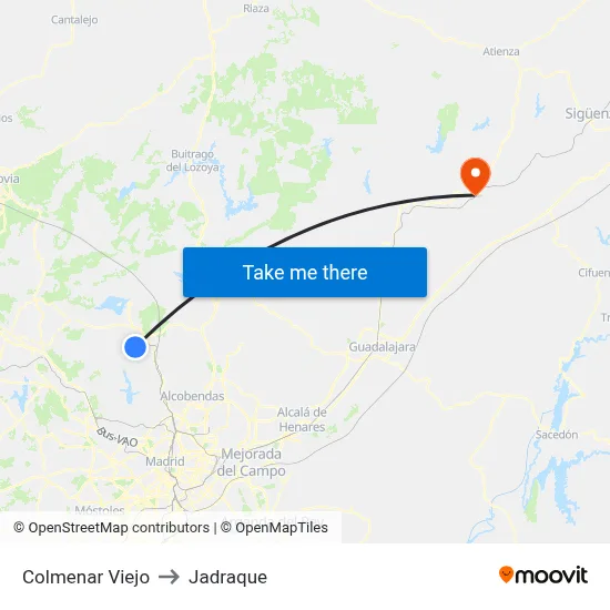 Colmenar Viejo to Jadraque map