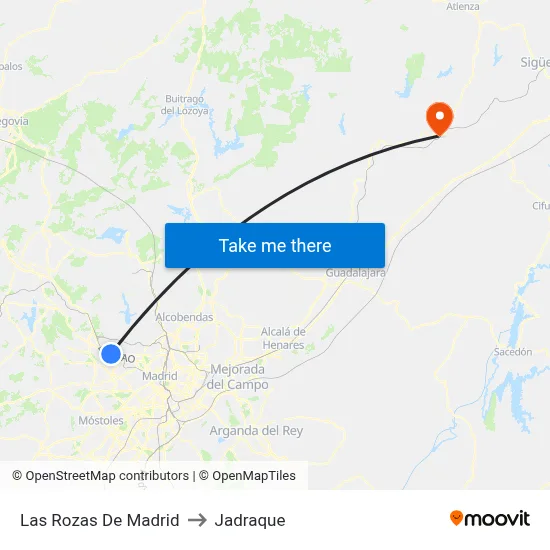 Las Rozas De Madrid to Jadraque map