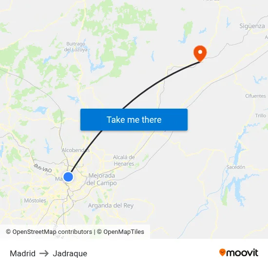 Madrid to Jadraque map
