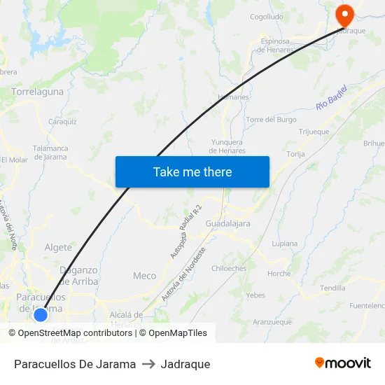 Paracuellos De Jarama to Jadraque map