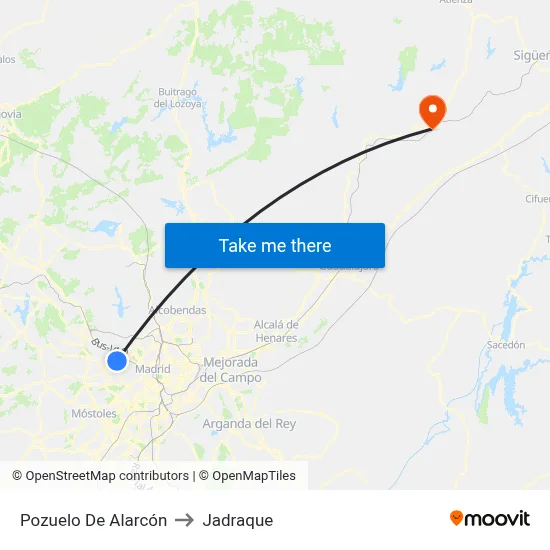 Pozuelo De Alarcón to Jadraque map