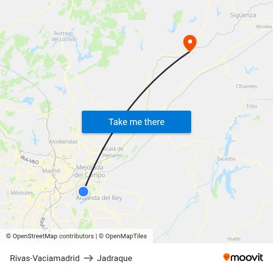 Rivas-Vaciamadrid to Jadraque map