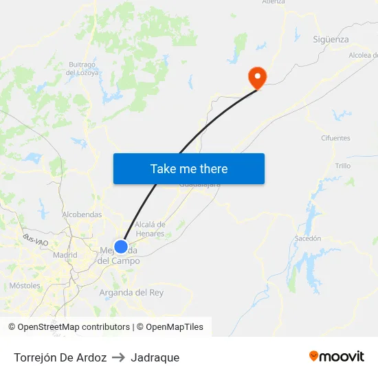 Torrejón De Ardoz to Jadraque map