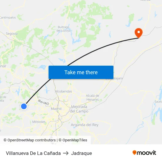 Villanueva De La Cañada to Jadraque map