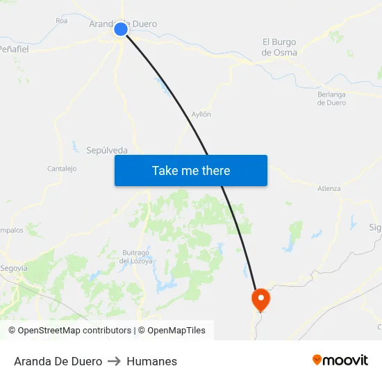 Aranda De Duero to Humanes map