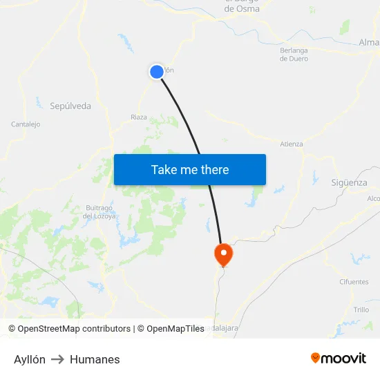 Ayllón to Humanes map