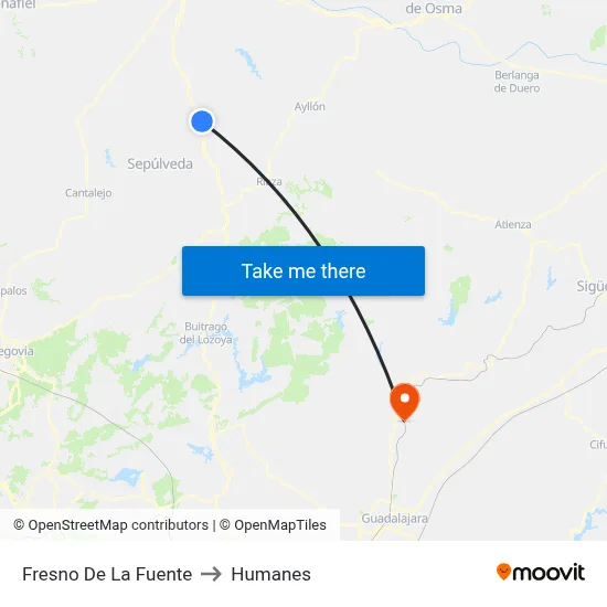 Fresno De La Fuente to Humanes map