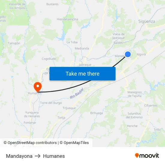 Mandayona to Humanes map