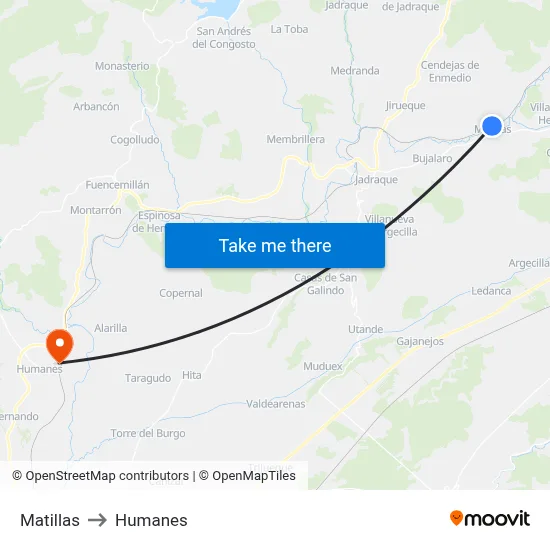 Matillas to Humanes map