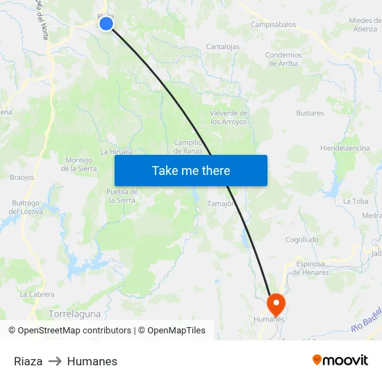 Riaza to Humanes map