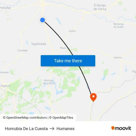 Honrubia De La Cuesta to Humanes map