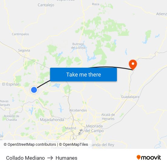 Collado Mediano to Humanes map