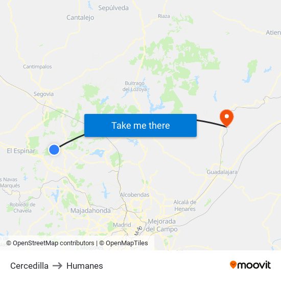 Cercedilla to Humanes map