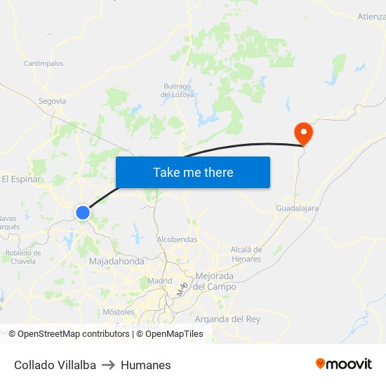 Collado Villalba to Humanes map