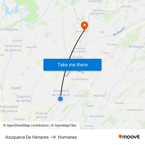 Azuqueca De Henares to Humanes map