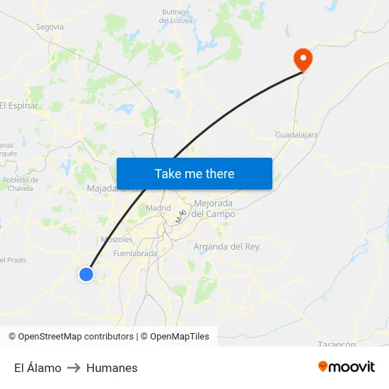El Álamo to Humanes map