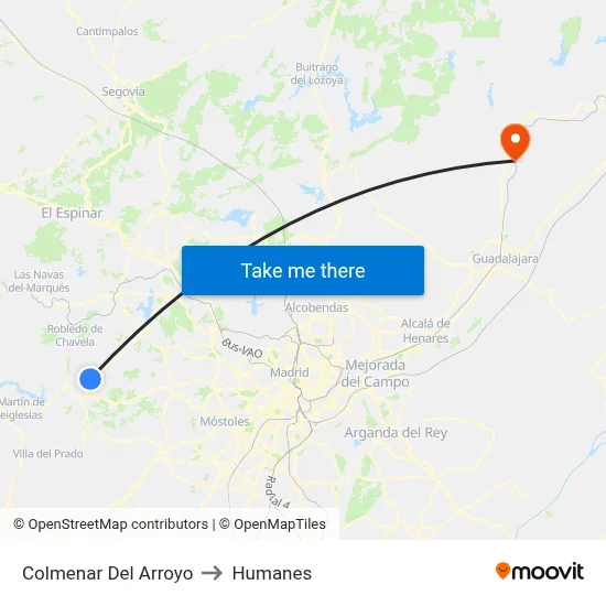 Colmenar Del Arroyo to Humanes map