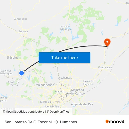 San Lorenzo De El Escorial to Humanes map