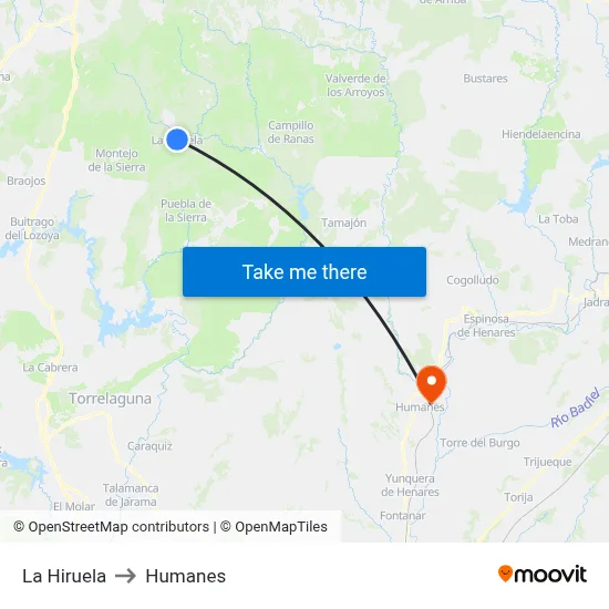 La Hiruela to Humanes map