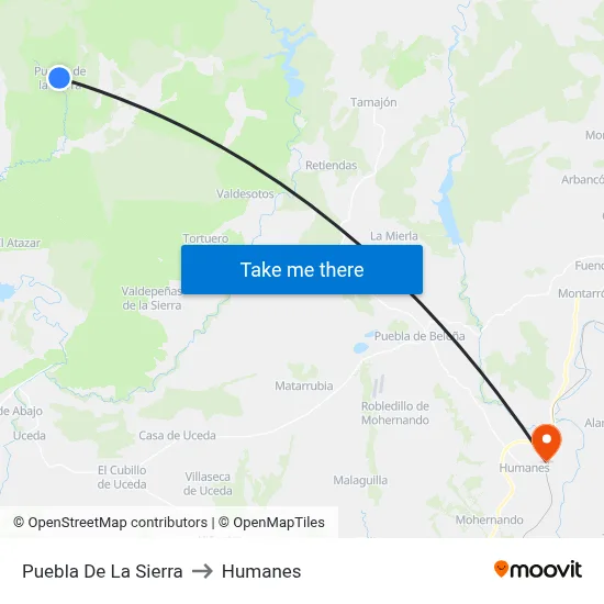 Puebla De La Sierra to Humanes map