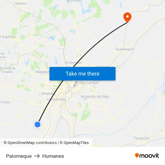 Palomeque to Humanes map