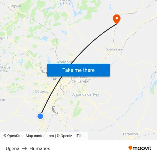 Ugena to Humanes map