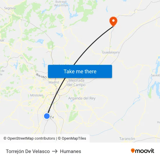 Torrejón De Velasco to Humanes map