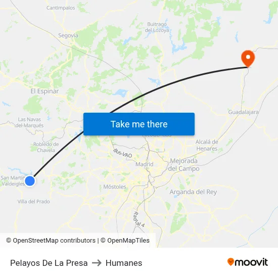 Pelayos De La Presa to Humanes map