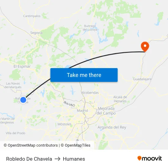 Robledo De Chavela to Humanes map