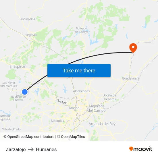 Zarzalejo to Humanes map