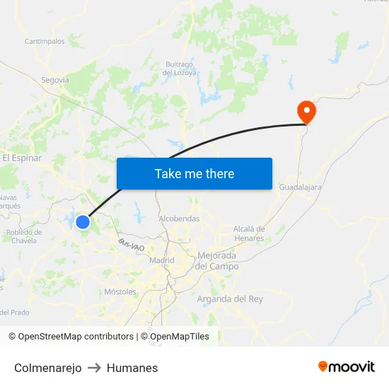 Colmenarejo to Humanes map