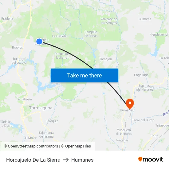Horcajuelo De La Sierra to Humanes map
