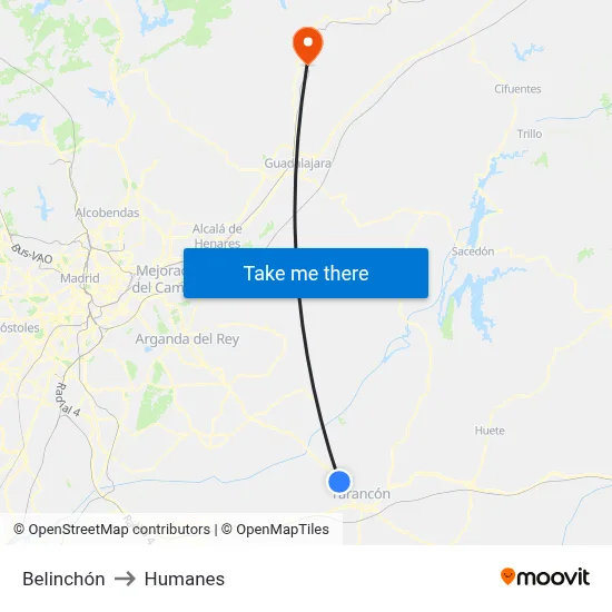 Belinchón to Humanes map