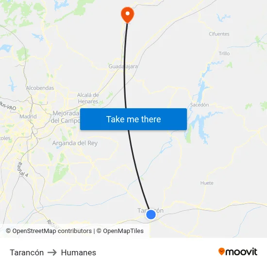 Tarancón to Humanes map
