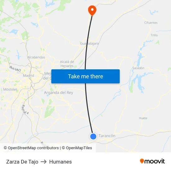 Zarza De Tajo to Humanes map