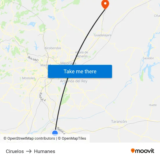 Ciruelos to Humanes map