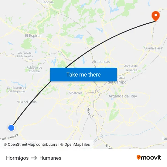 Hormigos to Humanes map