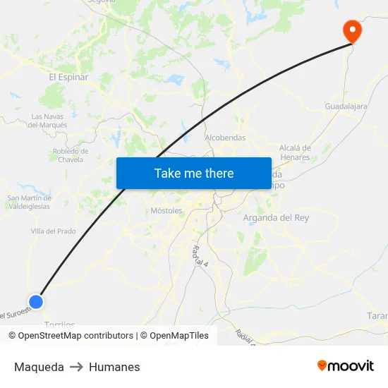 Maqueda to Humanes map