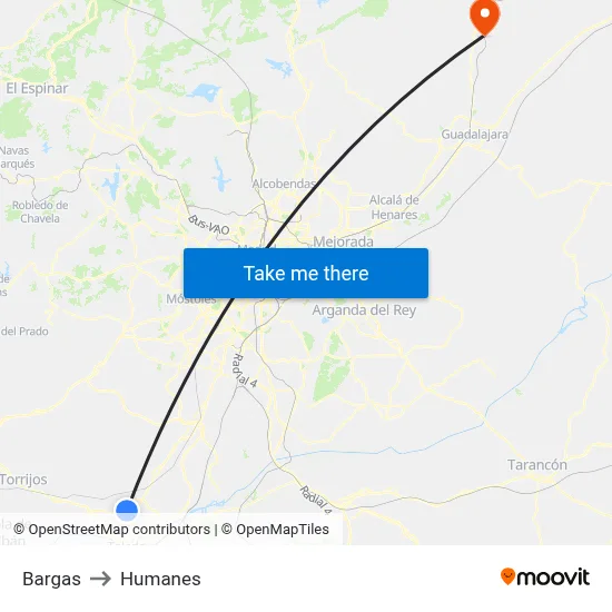Bargas to Humanes map