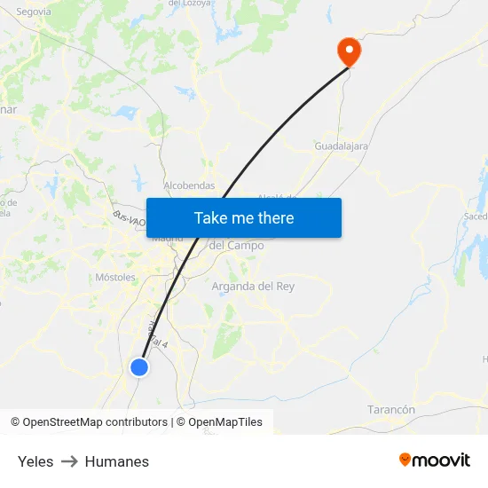 Yeles to Humanes map