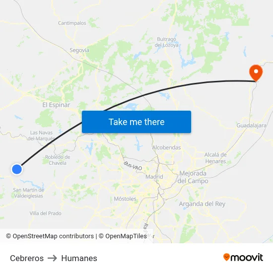 Cebreros to Humanes map