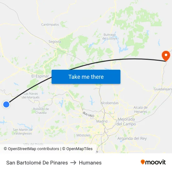 San Bartolomé De Pinares to Humanes map
