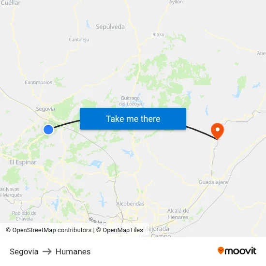 Segovia to Humanes map