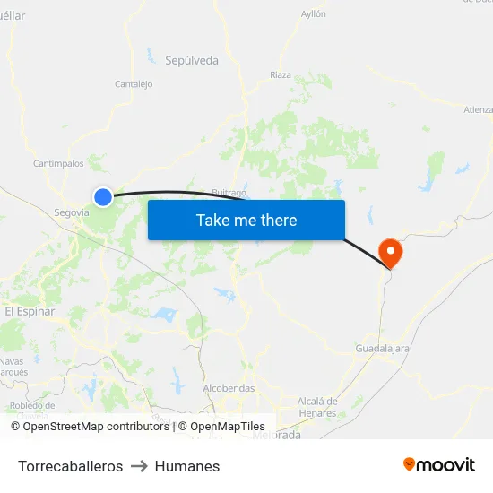 Torrecaballeros to Humanes map