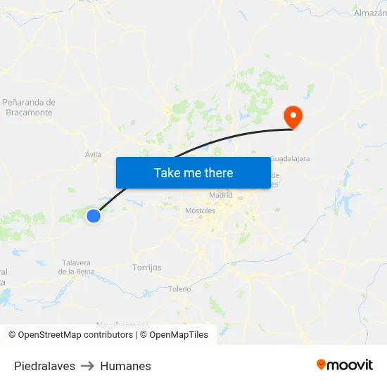 Piedralaves to Humanes map