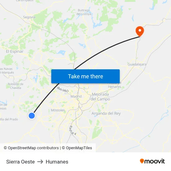 Sierra Oeste to Humanes map